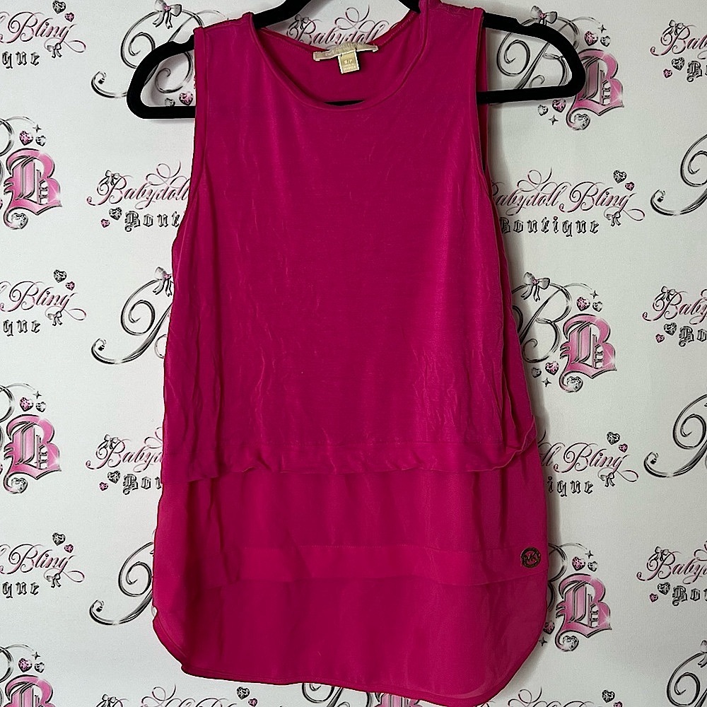 Michael Kors tank top mesh bottom dual tone Pink Sleeveless Top logo gold
